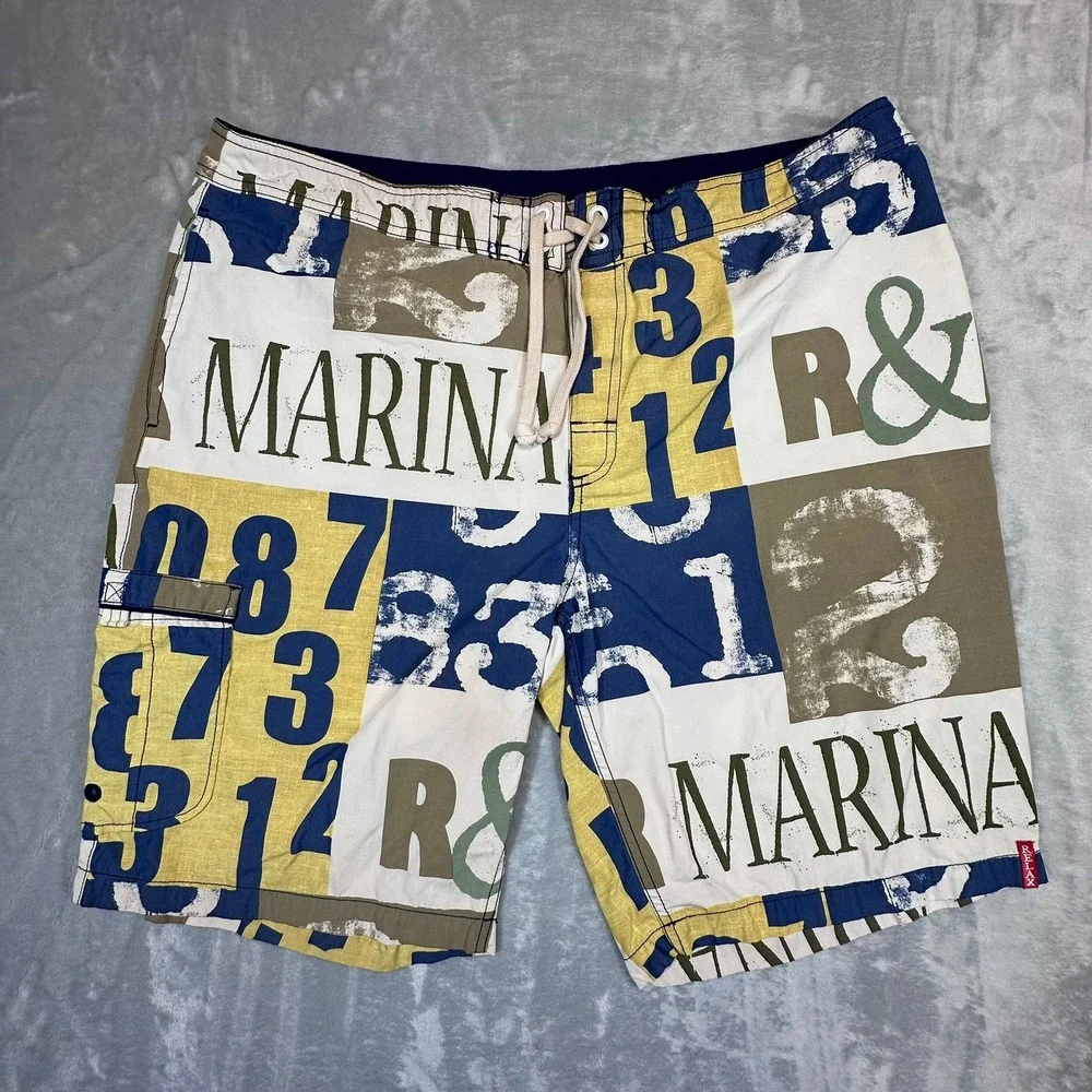 Tommy Bahama Relax Mens 40‎ R&R Marina AOP Board Shorts Swim Trunks Cotton Poly